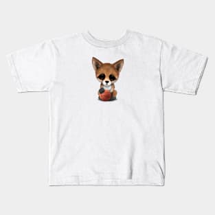 Cute Baby Fox Playing With Basketball Kids T-Shirt